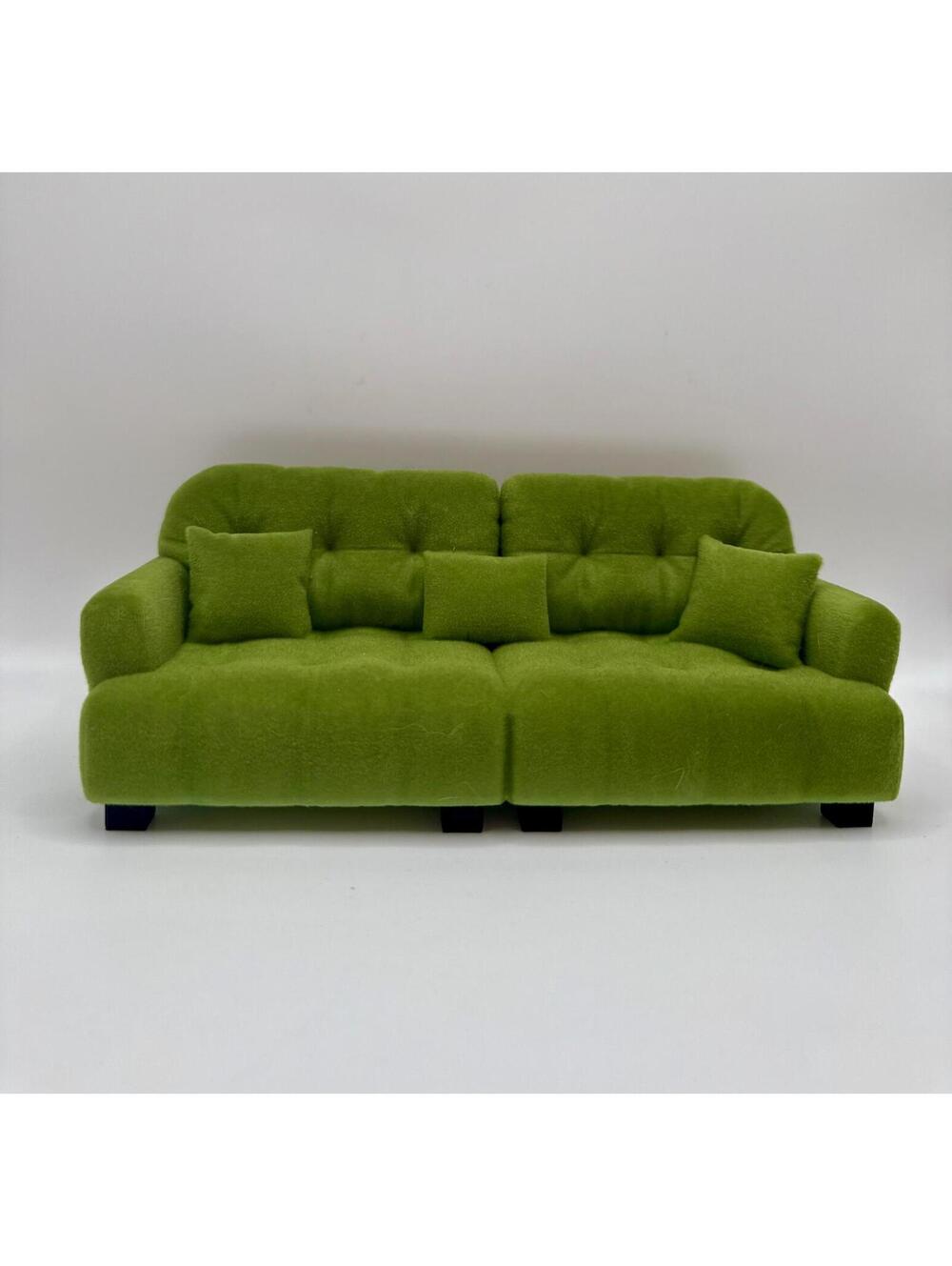 1:24 Scale Miniature Sofa, Dollhouse Furniture, Velvet Flocked MCM Sofa, Green